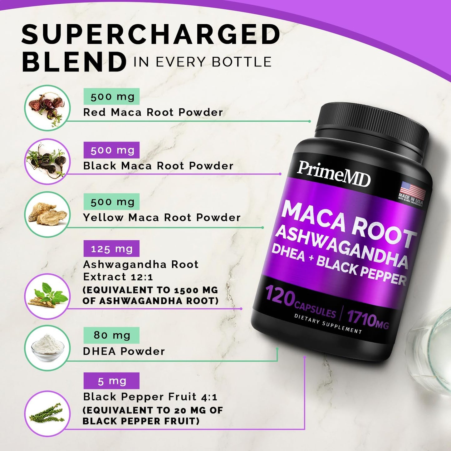 Liquid Biotin Collagen Keratin Saw Palmetto Drops & Maca Root Ashwagandha Bundle - Hair, Skin, Nails, Energy & Mood Support - PrimeMD 4-in-1 (2 fl oz - 3 Pack) & 6-in-1 (120ct)
