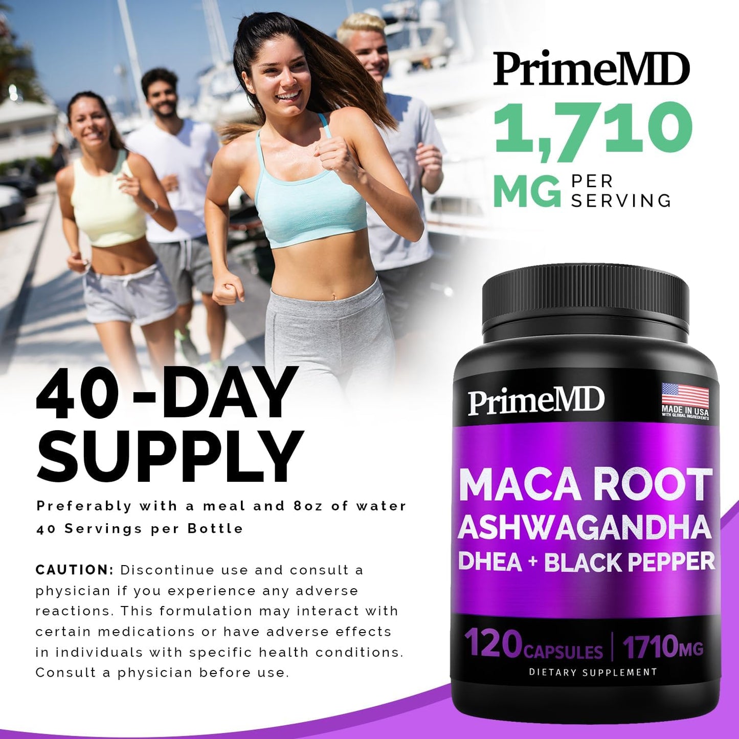 Liquid Biotin Collagen Keratin Saw Palmetto Drops & Maca Root Ashwagandha Bundle - Hair, Skin, Nails, Energy & Mood Support - PrimeMD 4-in-1 (2 fl oz - 3 Pack) & 6-in-1 (120ct)