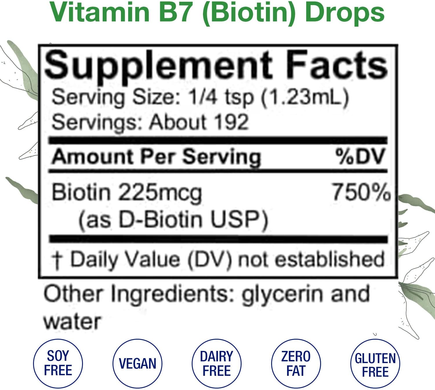 Liquid Biotin Drops for Hair, Skin, Nails - Alcohol-Free Vitamin Supplement for Healthy Hair Growth - Non-GMO Digestion & Hair Vitamins, 8 Fl Oz