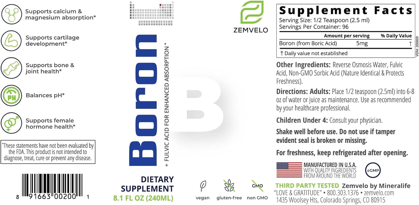 Liquid Boron Supplement | 96 Day Supply | Promotes Joint and Bone Health | Enhances Calcium and Magnesium Absorption