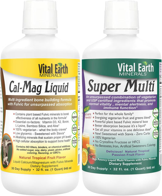 Liquid Cal Mag + Super Multi for Bone & Wellness Support with Liquid Multivitamins and MTHFR Support - 32 Oz Each