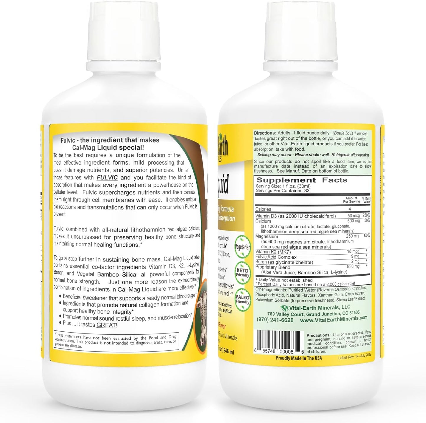 Liquid Cal Mag + Super Multi for Bone & Wellness Support with Liquid Multivitamins and MTHFR Support - 32 Oz Each