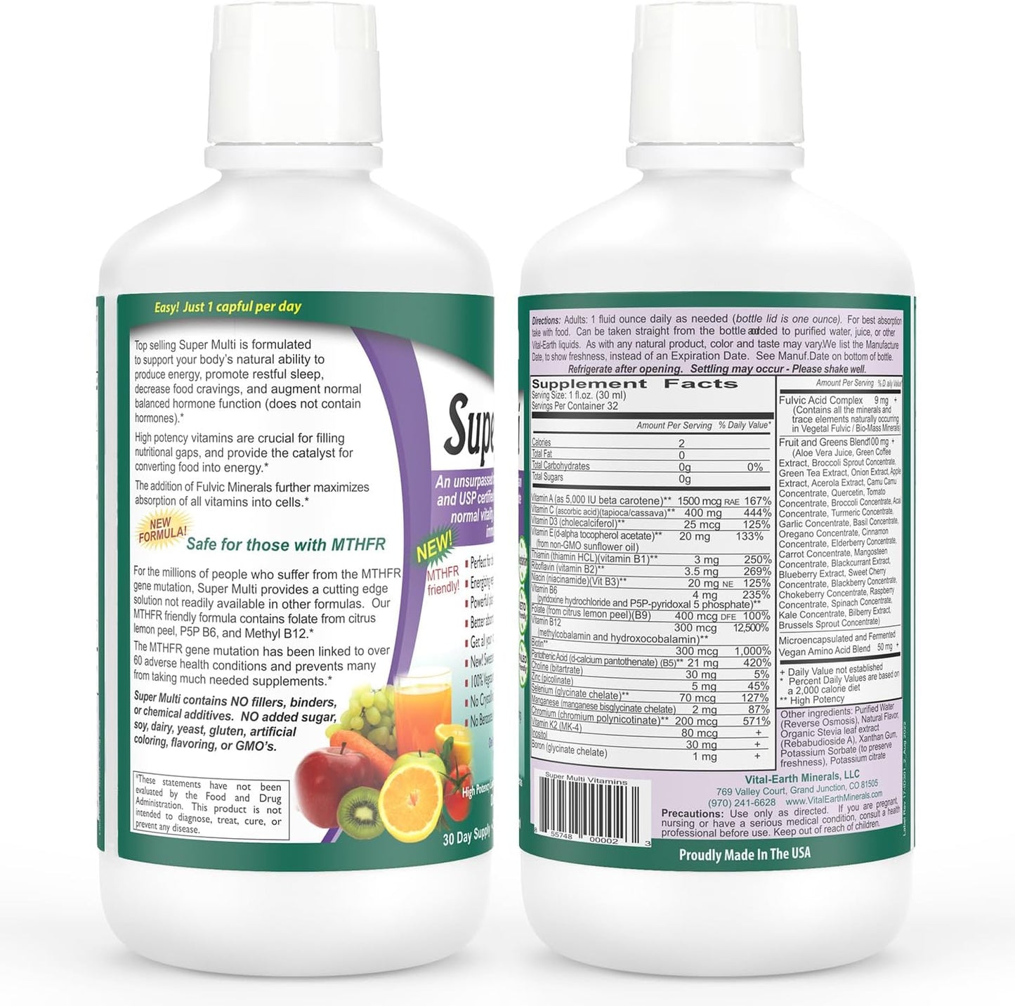 Liquid Cal Mag + Super Multi for Bone & Wellness Support with Liquid Multivitamins and MTHFR Support - 32 Oz Each