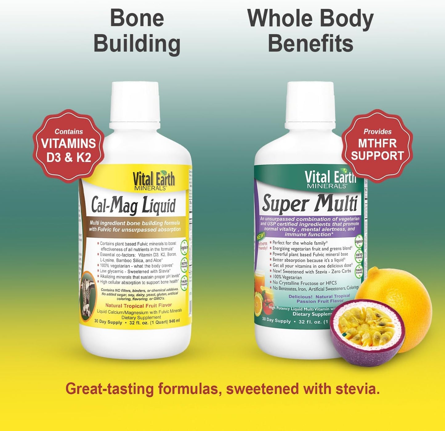Liquid Cal Mag + Super Multi for Bone & Wellness Support with Liquid Multivitamins and MTHFR Support - 32 Oz Each