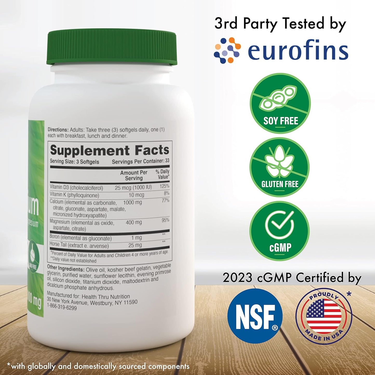 Liquid Calcium 1000mg with Magnesium, Vitamin D3, and Boron for Bone Health | Calcium Complex Supplement for Bone Strength | 3rd Party Tested | Non-GMO, Gluten Free | 100 Pack