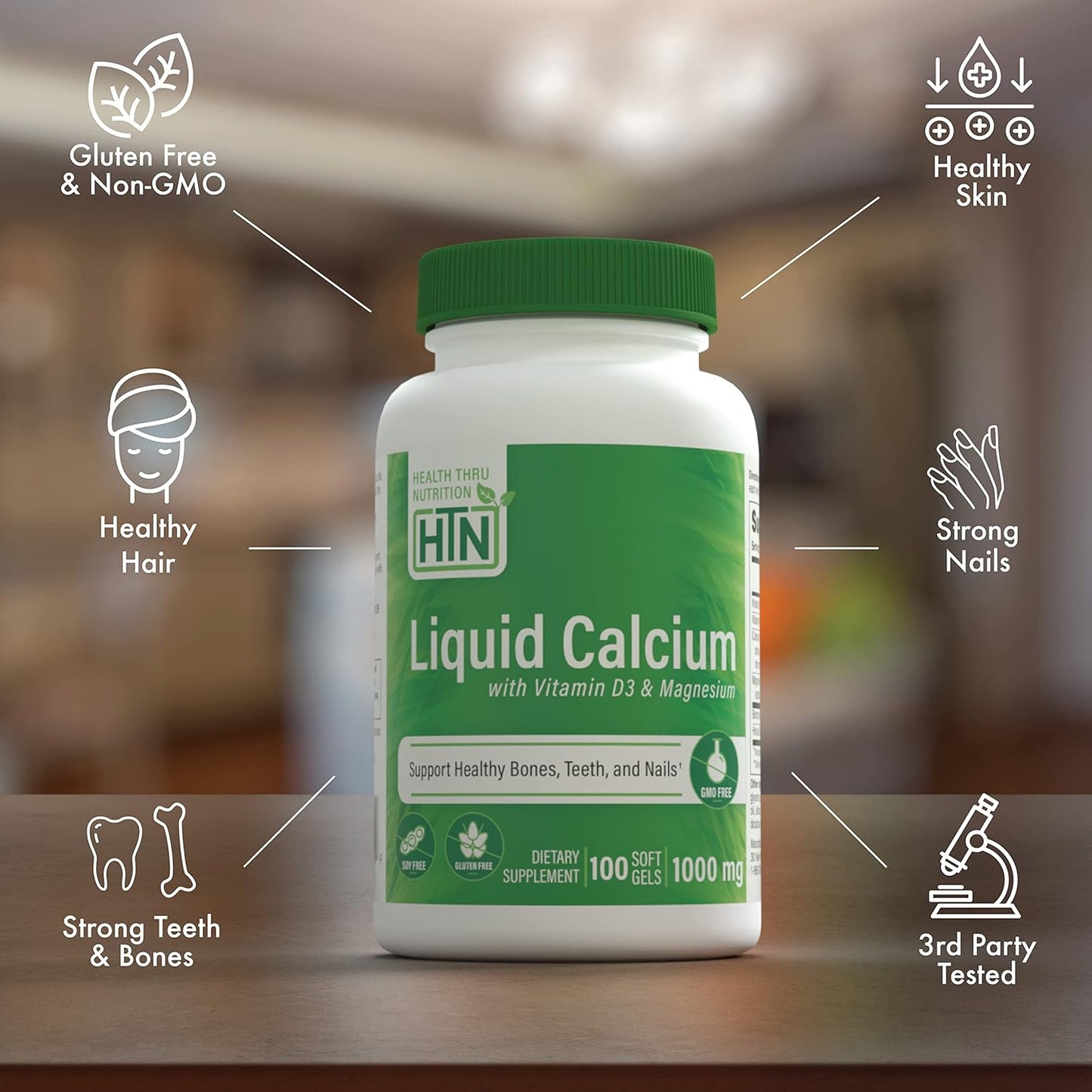 Liquid Calcium 1000mg with Magnesium, Vitamin D3, and Boron for Bone Health | Calcium Complex Supplement for Bone Strength | 3rd Party Tested | Non-GMO, Gluten Free | 100 Pack