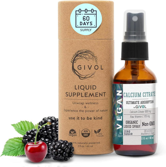 Liquid Calcium Citrate & Vitamin C Spray Mist for Better Absorption, Wild Cherry & BlackBerry Flavor, 1000mg Calcium & 150mg Vitamin C, Non-GMO, Gluten Free, Sugar-Free - 2oz