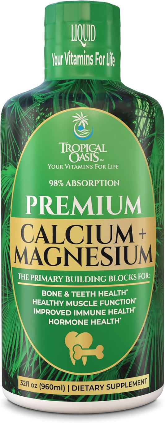 Liquid Calcium Magnesium Supplement for Strong Bones & Teeth | High Absorption Formula | 32 Fl Oz, 64 Servings