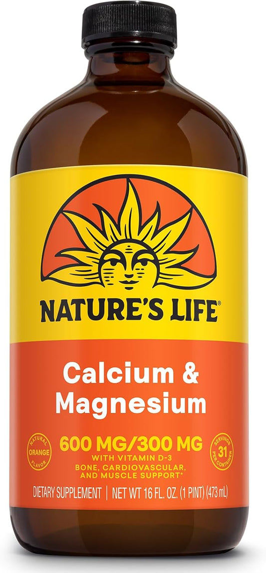 Liquid Calcium Magnesium Supplement with Vitamin D 3 for Bone, Muscle, Heart Health - Natural Orange Flavor - Lab Verified - 60-Day Guarantee - 16 FL OZ