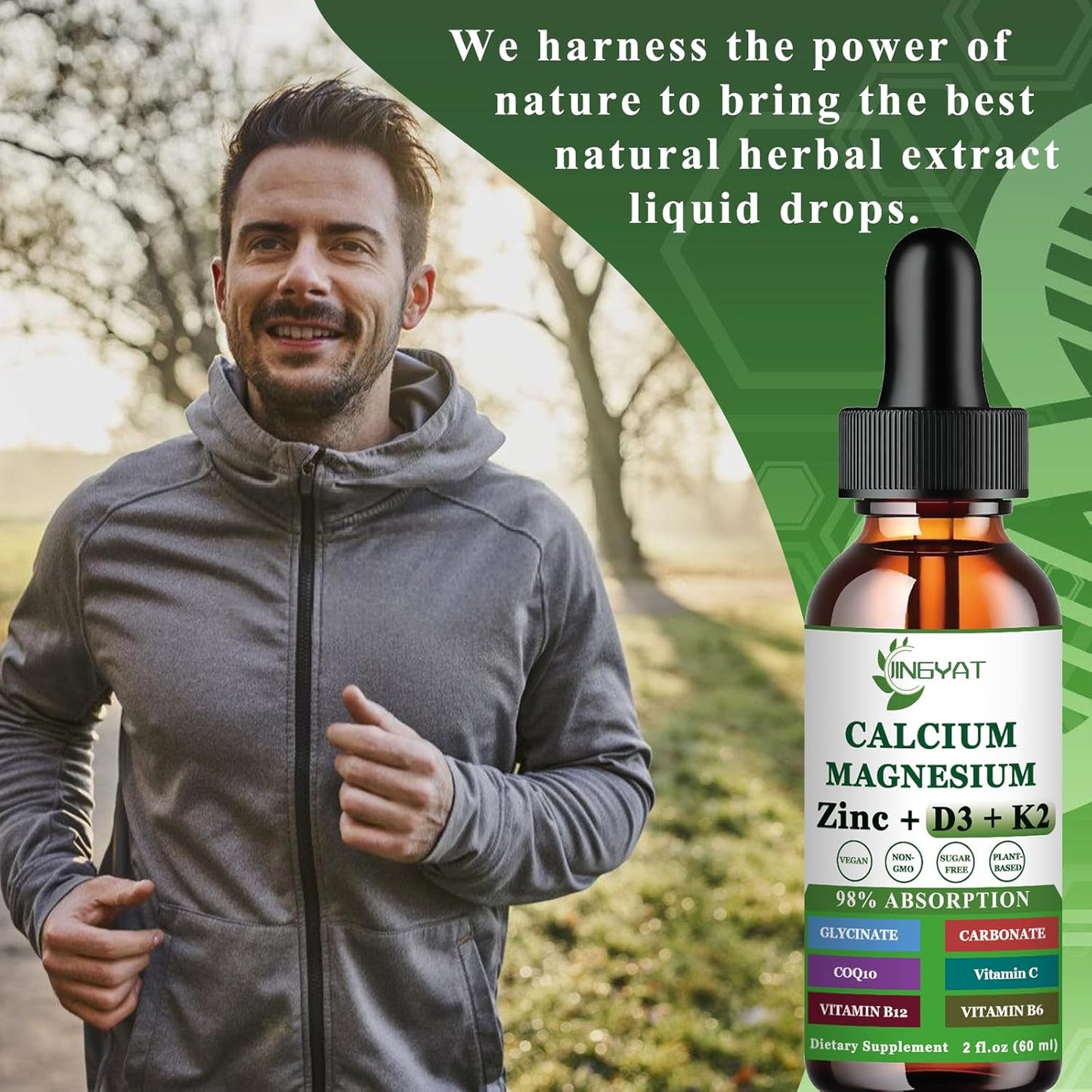 Liquid Calcium Magnesium Zinc Drops with Vitamin D3, K2, B6, B12, Coq10 - 2 Pack, Highly Absorbable Liquid Magnesium Glycinate - 6X Stronger Than Gummies & Capsules