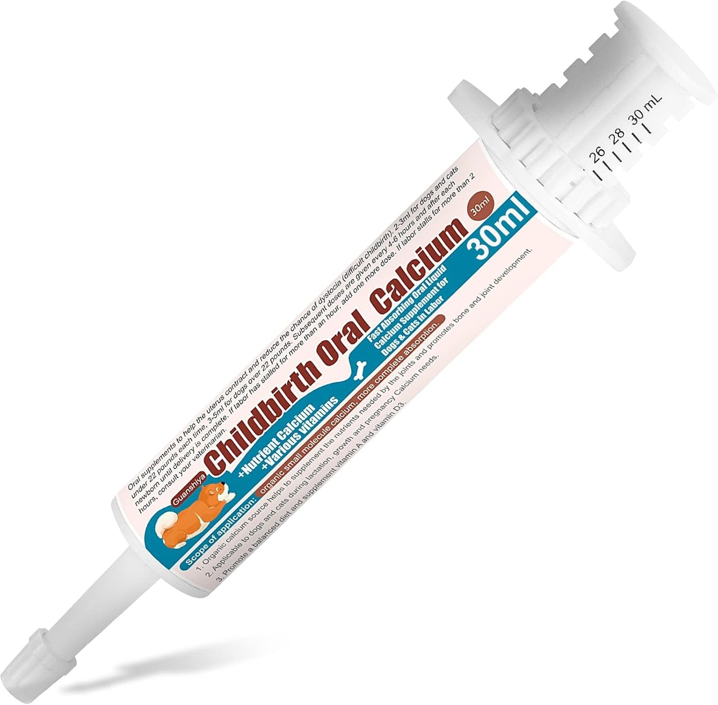 Liquid Calcium Supplement for Dogs - Fast Absorbing Oral Calcium for Whelping and Nursing - Supports Efficient Labor and Calcium Deficiency - 30 cc