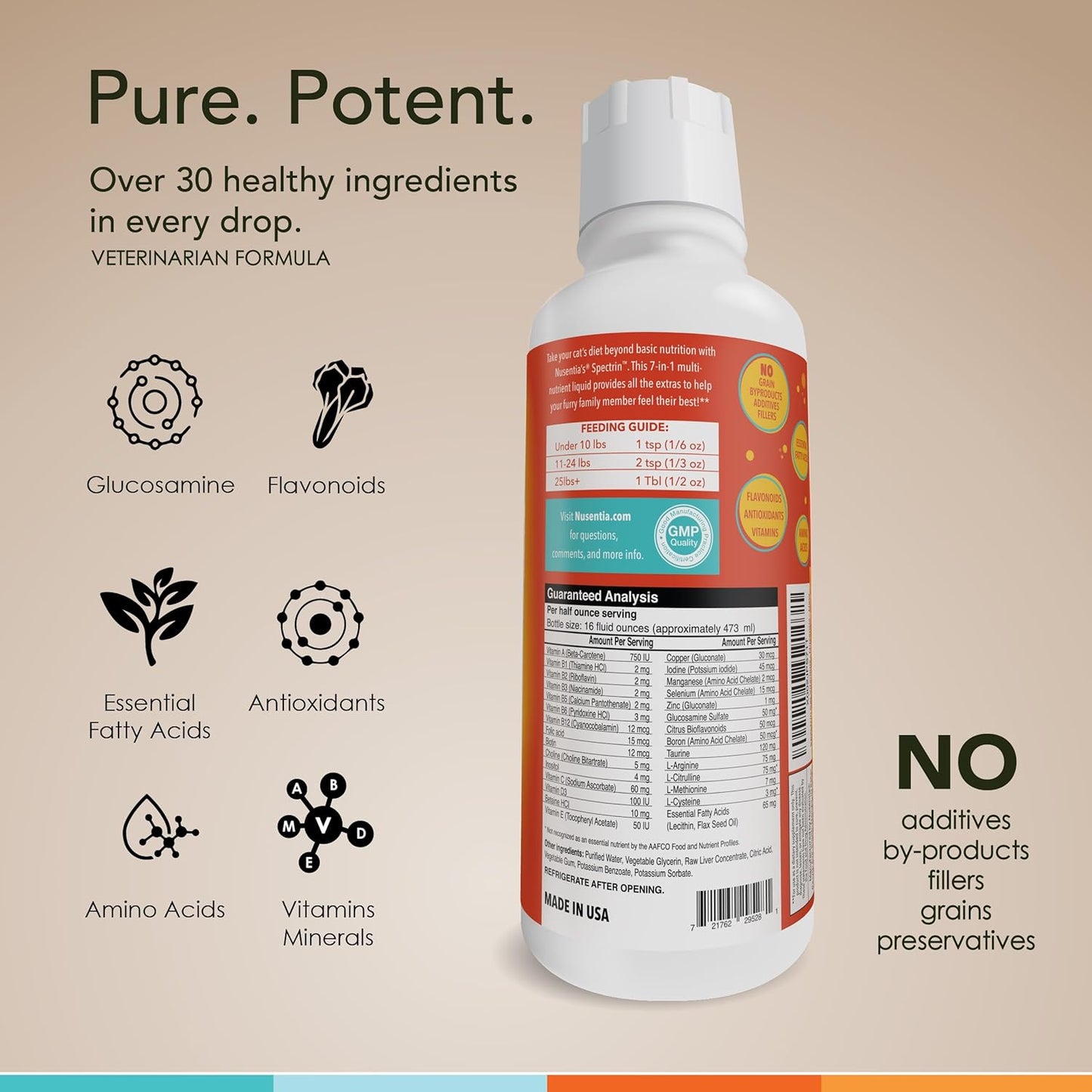 Liquid Cat Vitamins & Antioxidant Supplement - NUSENTIA Spectrin 16 OZ - 96 Doses