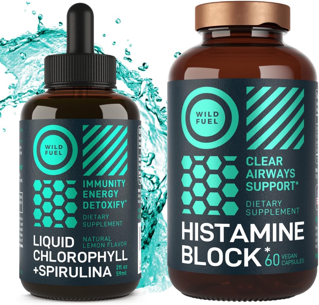 Liquid Chlorophyll and Spirulina Detox Bundle with Histamine Block for Health Support