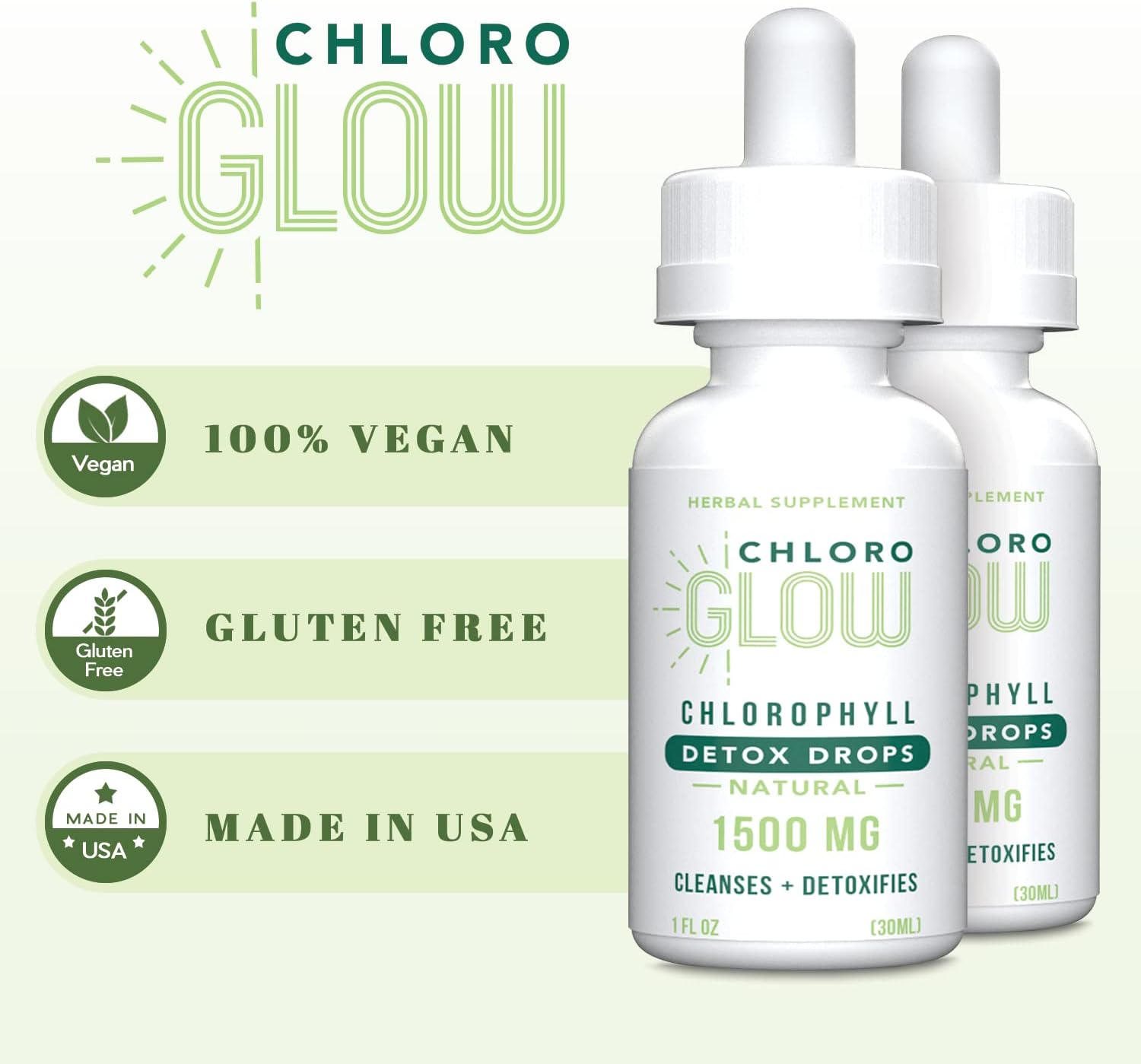 Liquid Chlorophyll Drops - Immunity Booster, Metabolism & Immune Support, Natural Detox - 2 Pack