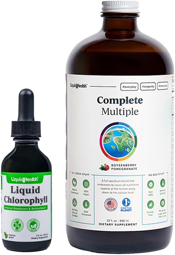 Liquid Chlorophyll Drops & Adult Multivitamin Bundle for Internal Deodorizing, Bad Breath, Appetite Reduction, Immune Support, Vegan & Non-GMO