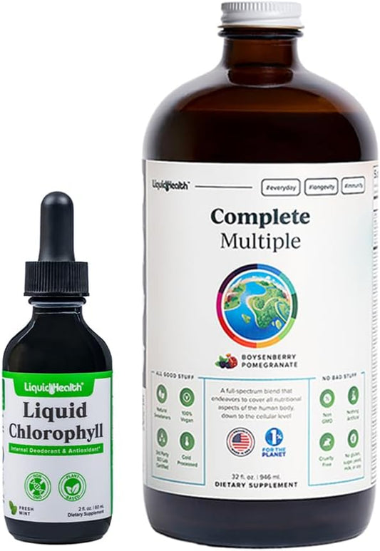 Liquid Chlorophyll Drops & Adult Multivitamin Bundle for Internal Deodorizing, Bad Breath, Appetite Reduction, Immune Support, Vegan & Non-GMO