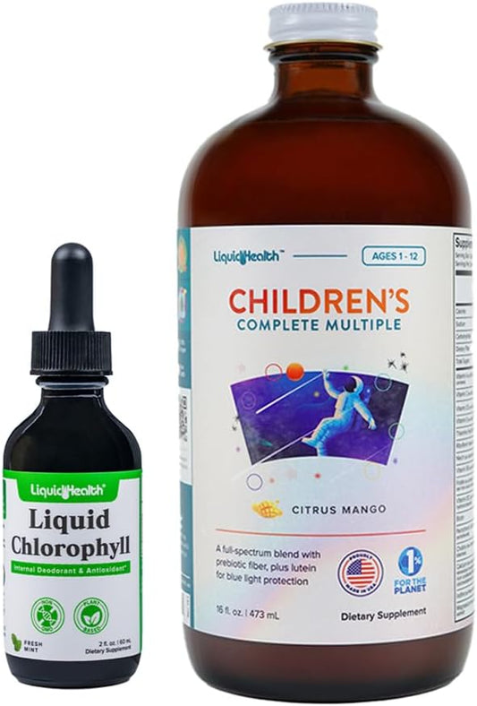 Liquid Chlorophyll Drops & Children's Complete Multivitamin Bundle - Internal Deodorizer, Bad Breath Stopper, Immune Support - Vegan, Non-GMO