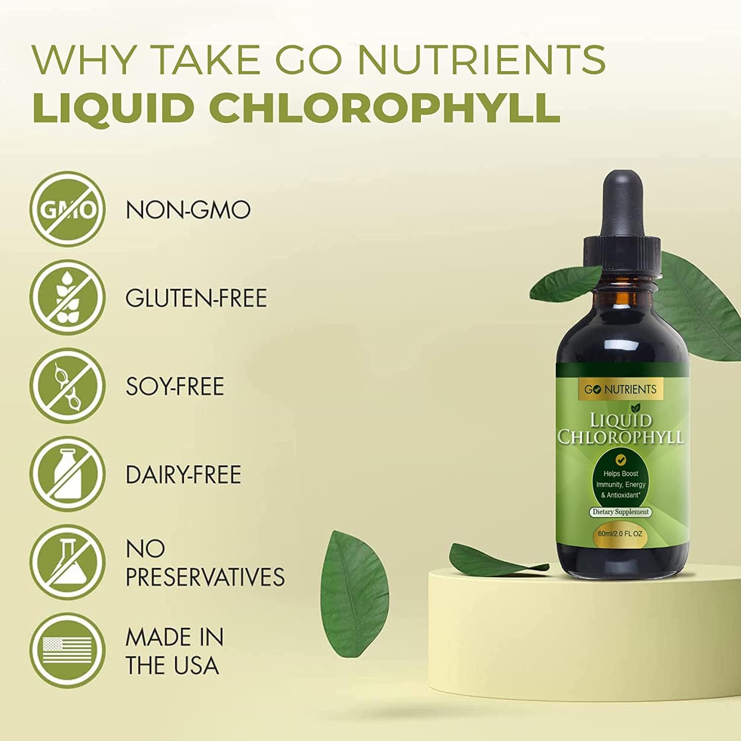 Liquid Chlorophyll Drops with Immune-Boosting Vitamins - GMO-Free, Vegan, Gluten-Free Formula with Sodium Copper Chlorophyllin