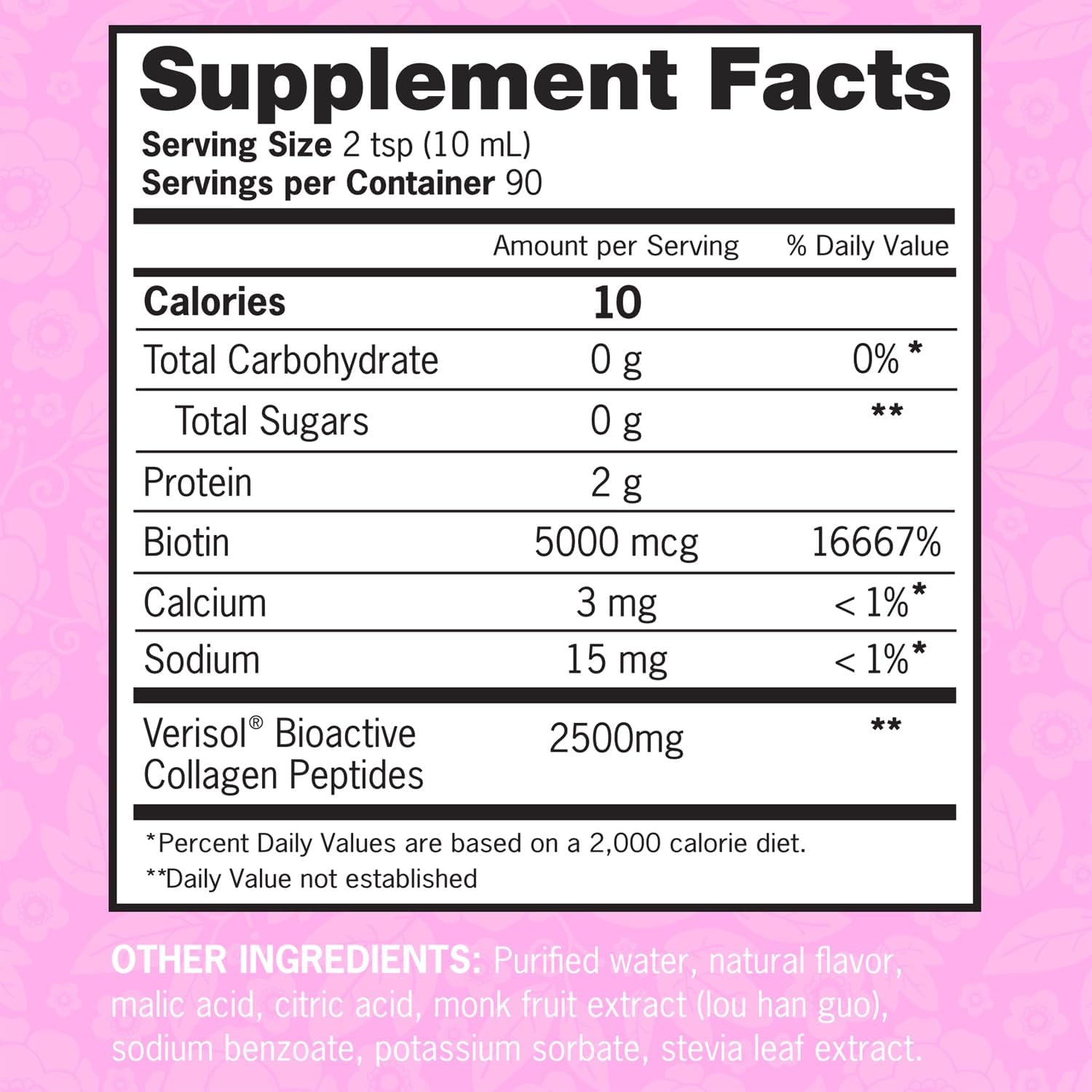 Liquid Collagen and Biotin Supplement for Hair, Skin, Nails, and Joints - 2500mg Collagen, 5000mcg Biotin, Verisol Formula - Non-GMO, Mixed Berry Flavor - 90 Servings