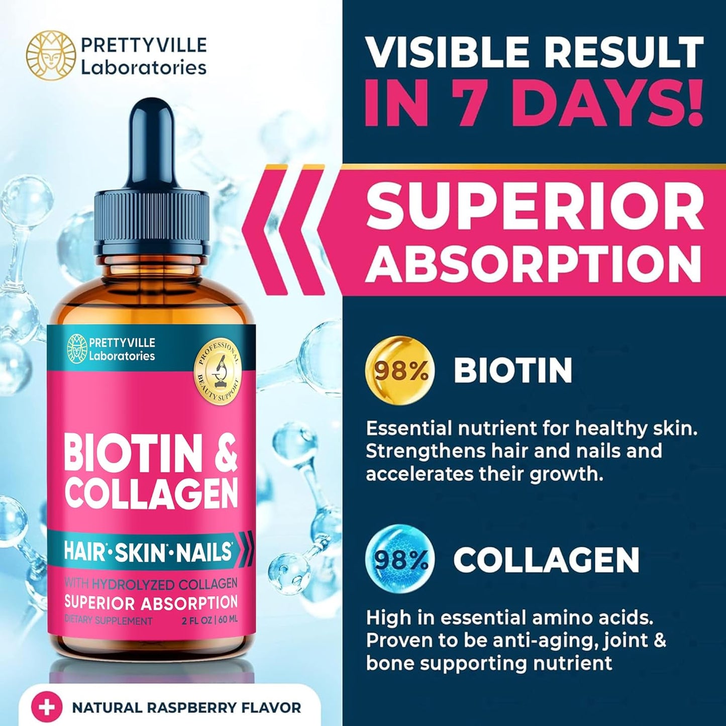 Liquid Collagen & Biotin Oil for Hair Growth, Skin, Nails - 30000mcg Hair Growth Complex - Vegan Source - Made in USA - 2 fl oz