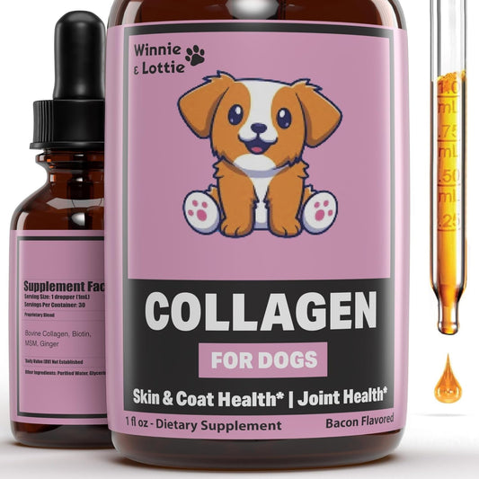 Liquid Collagen for Dogs - Skin and Coat Supplement with Bacon Flavor - 1 fl oz