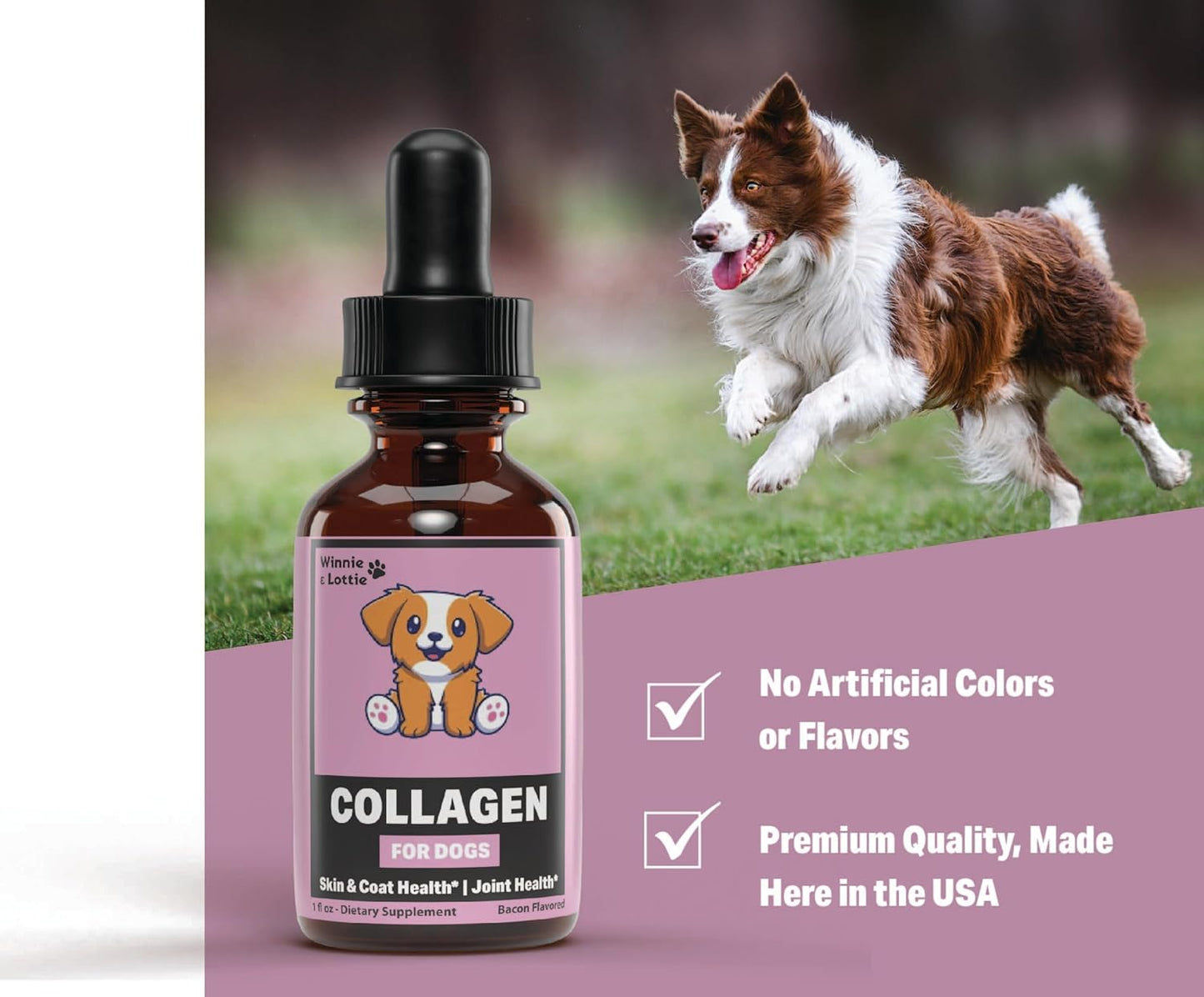 Liquid Collagen for Dogs - Skin and Coat Supplement with Bacon Flavor - 1 fl oz
