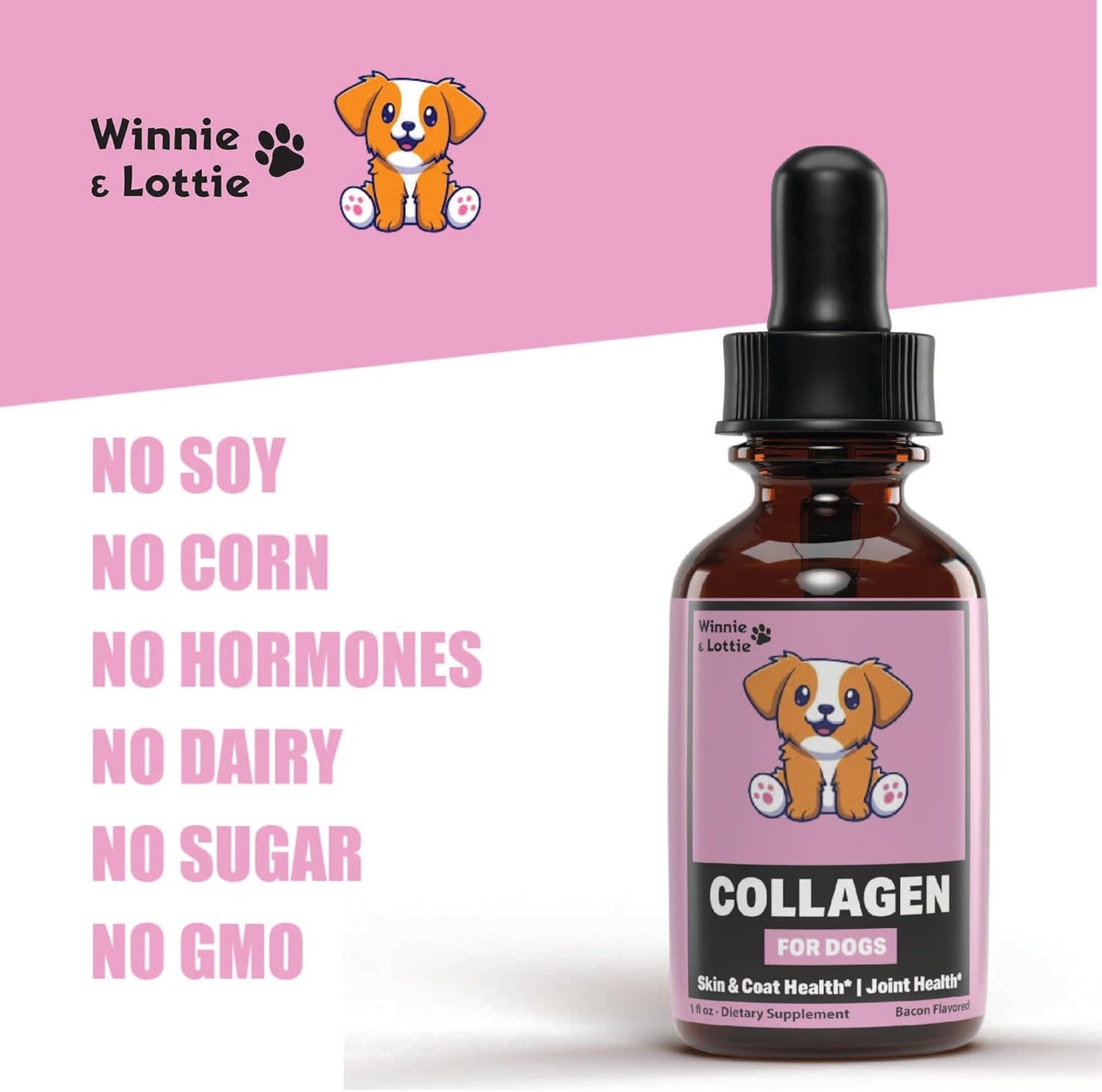 Liquid Collagen for Dogs - Skin and Coat Supplement with Bacon Flavor - 1 fl oz