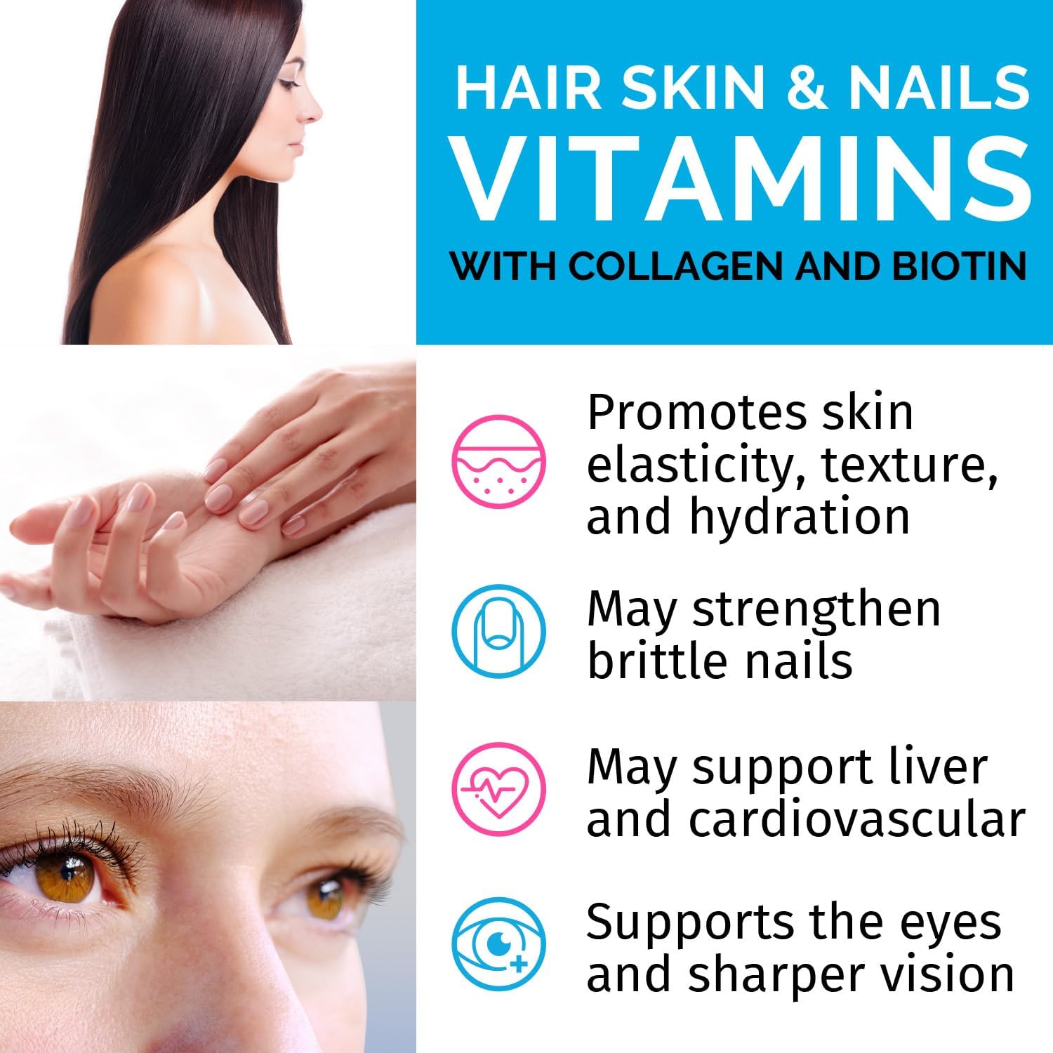 Liquid Collagen Peptides Serum with Biotin & Keratin Protein for Hair, Skin, Nails - 8fl oz Total