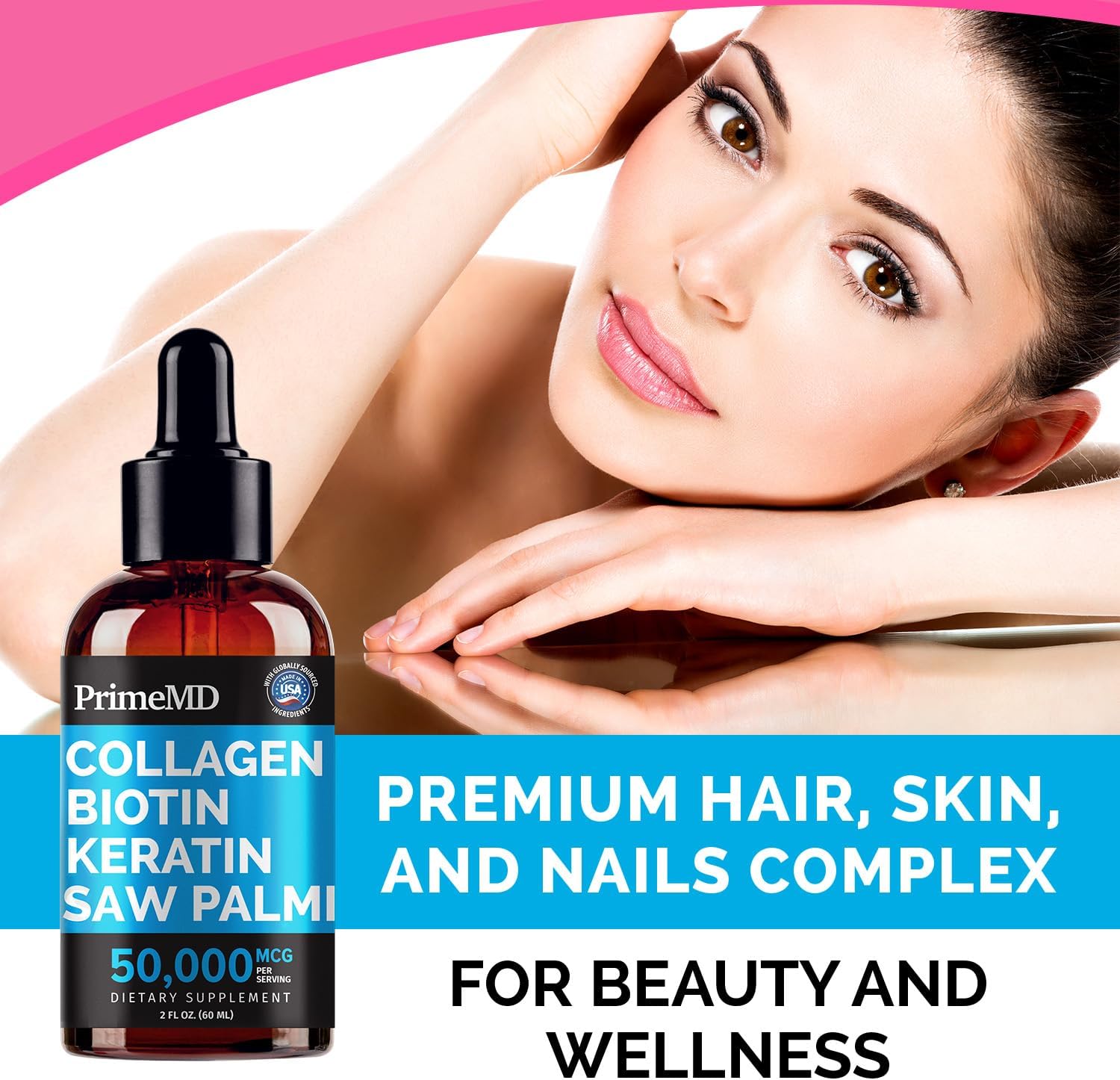 Liquid Collagen Peptides Serum with Biotin & Keratin Protein for Hair, Skin, Nails - 8fl oz Total