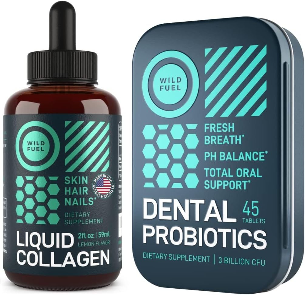 Liquid Collagen Peptides with Biotin and Dental Probiotics Bundle for Fresh Breath by WILD FUEL