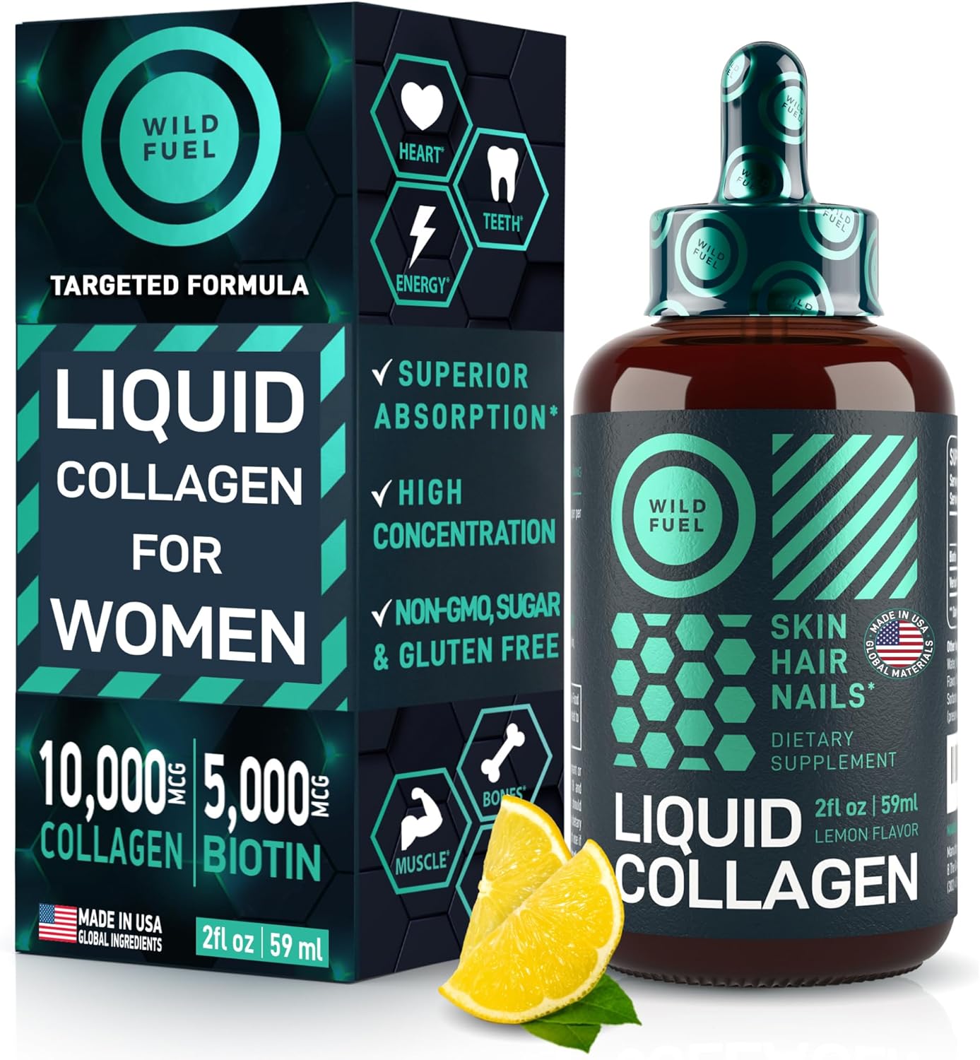 Liquid Collagen Peptides with Biotin and Dental Probiotics Bundle for Fresh Breath by WILD FUEL