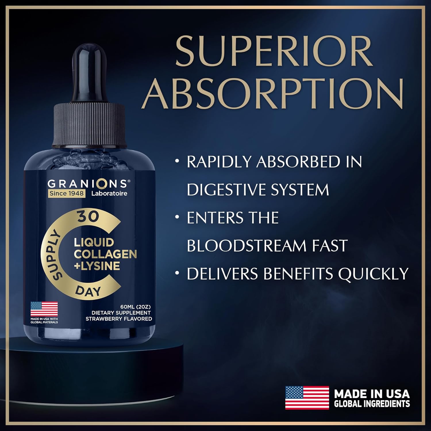 Liquid Collagen Peptides with Biotin, Lysine, and Strawberry Flavor - Hair, Skin, and Nails Support - 100,000mcg Lysine, 50,000mcg Collagen, 10,000mcg Biotin - 2-Pack 2x2oz