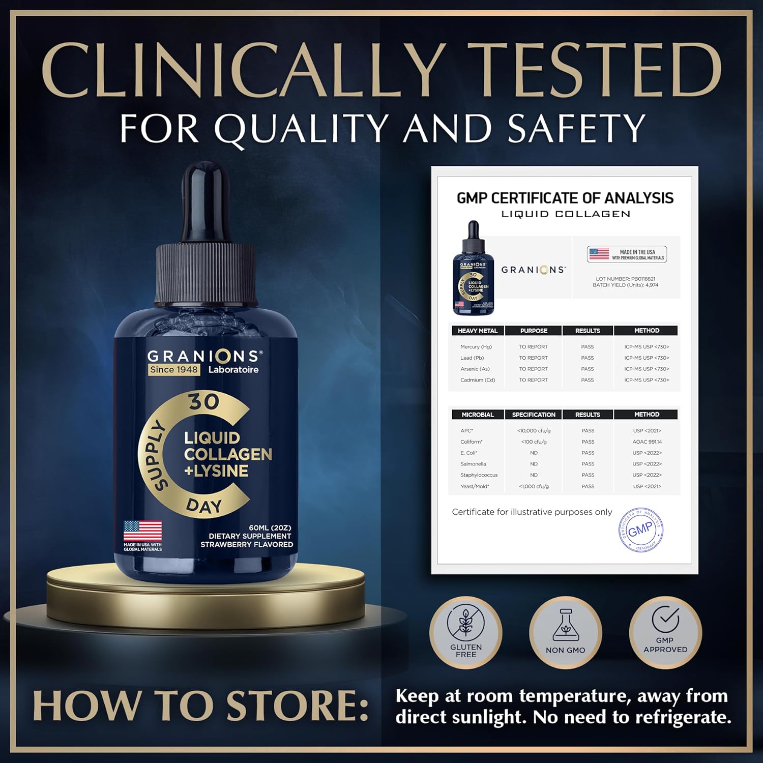 Liquid Collagen Peptides with Biotin, Lysine, and Strawberry Flavor - Hair, Skin, and Nails Support - 100,000mcg Lysine, 50,000mcg Collagen, 10,000mcg Biotin - 2-Pack 2x2oz