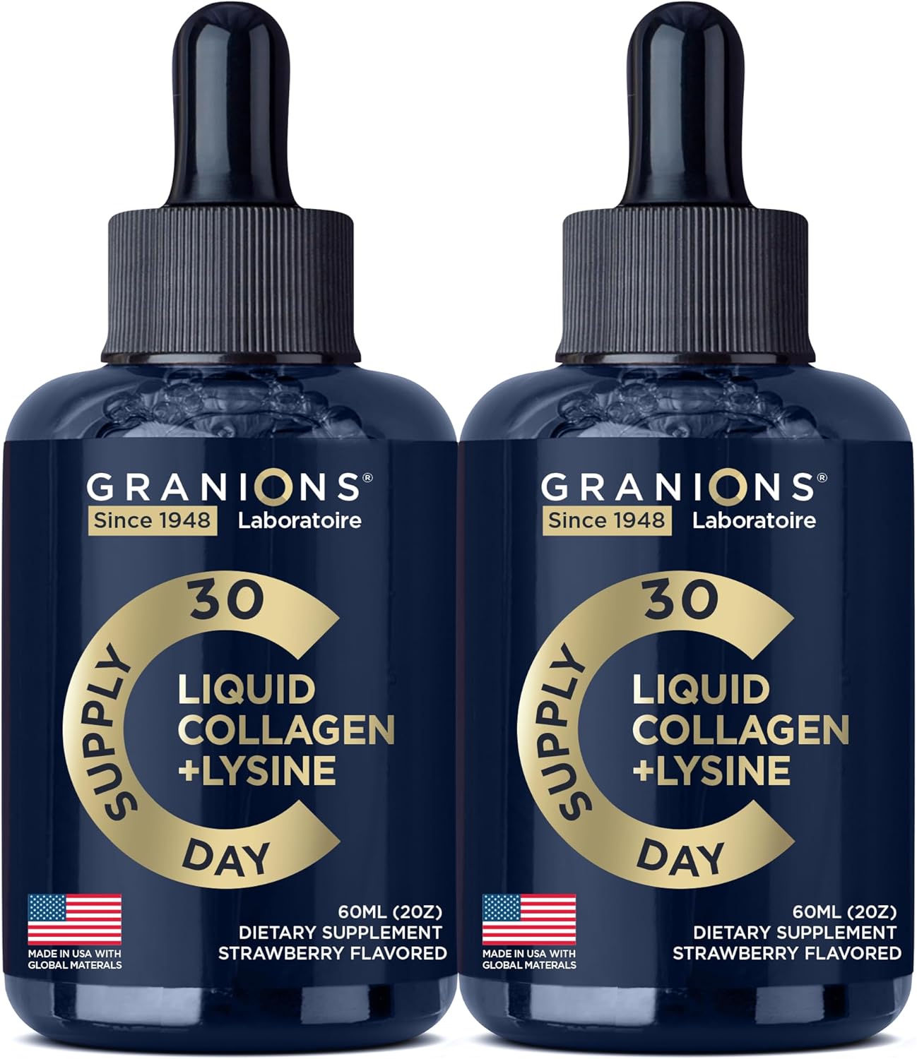 Liquid Collagen Peptides with Biotin, Lysine, and Strawberry Flavor - Hair, Skin, and Nails Support - 100,000mcg Lysine, 50,000mcg Collagen, 10,000mcg Biotin - 2-Pack 2x2oz