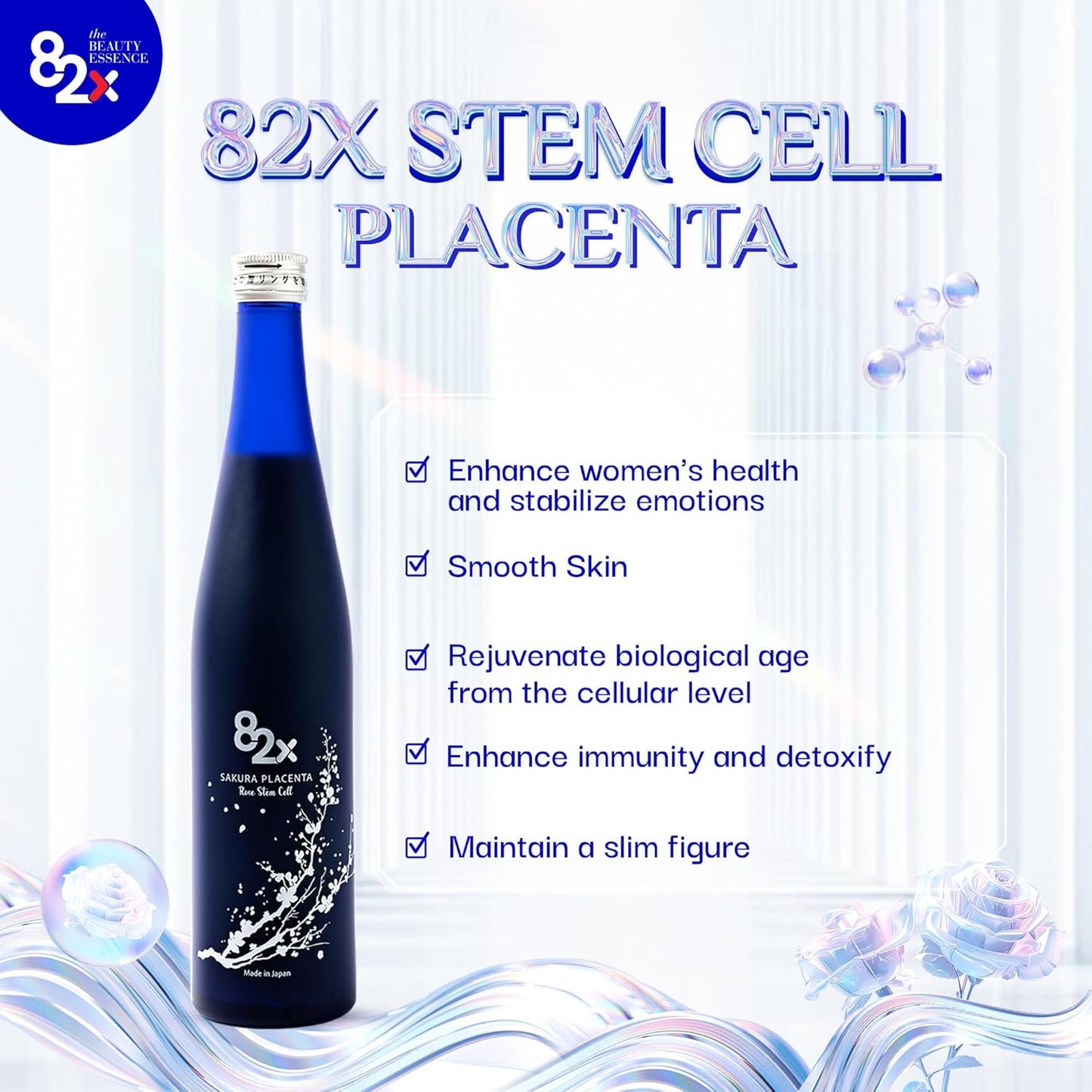 Liquid Collagen Placenta Drink with 450,000mg Placenta & 15,000 Marine Collagen Peptides - 82X Stem Cell Placenta Supplement from Japan, Enriched with 82 Fermented Plants for Skin, Hair, and Nails