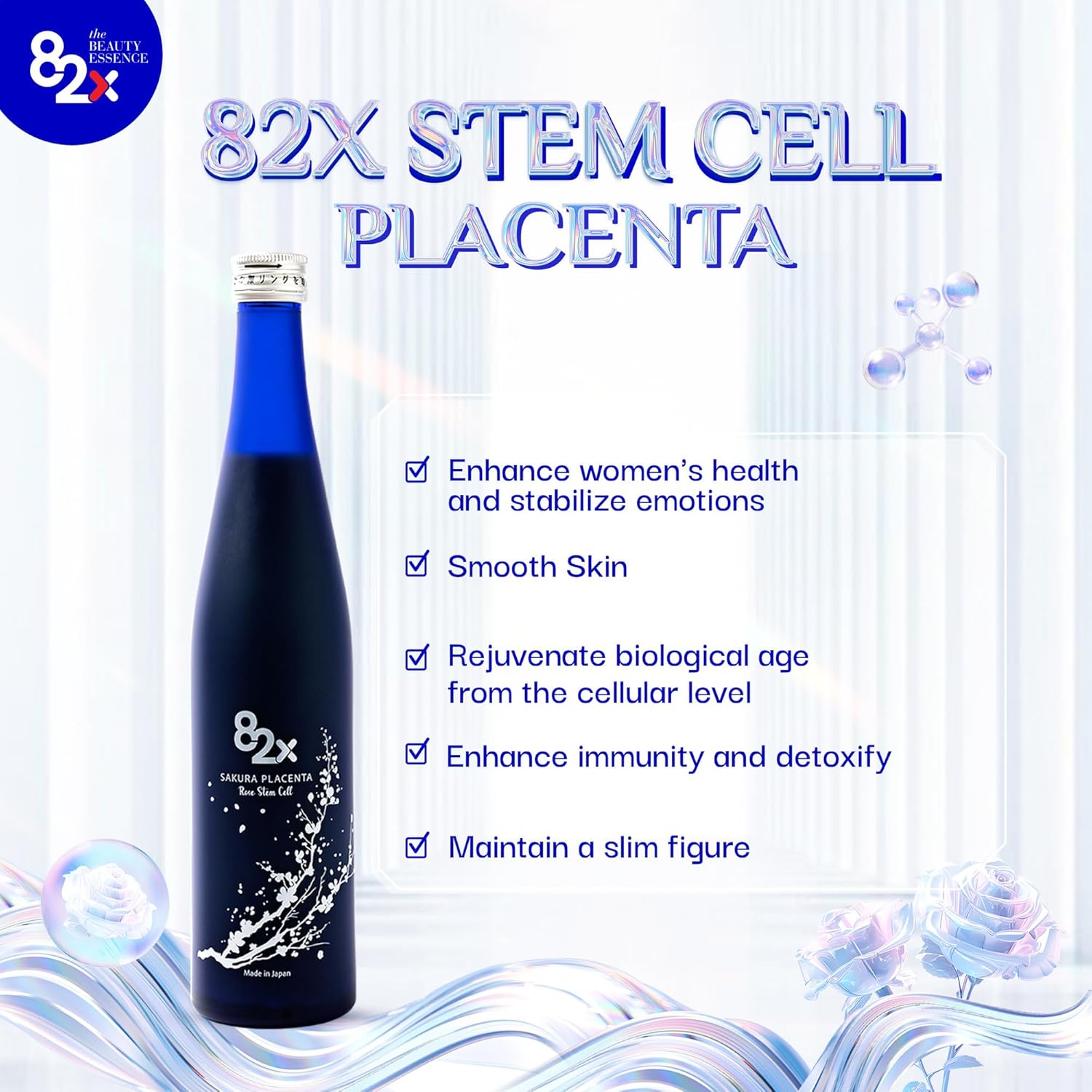 Liquid Collagen Placenta Drink with 450,000mg Placenta & 15,000 Marine Collagen Peptides - 82X Stem Cell Placenta Supplement from Japan, Enriched with 82 Fermented Plants for Skin, Hair, and Nails