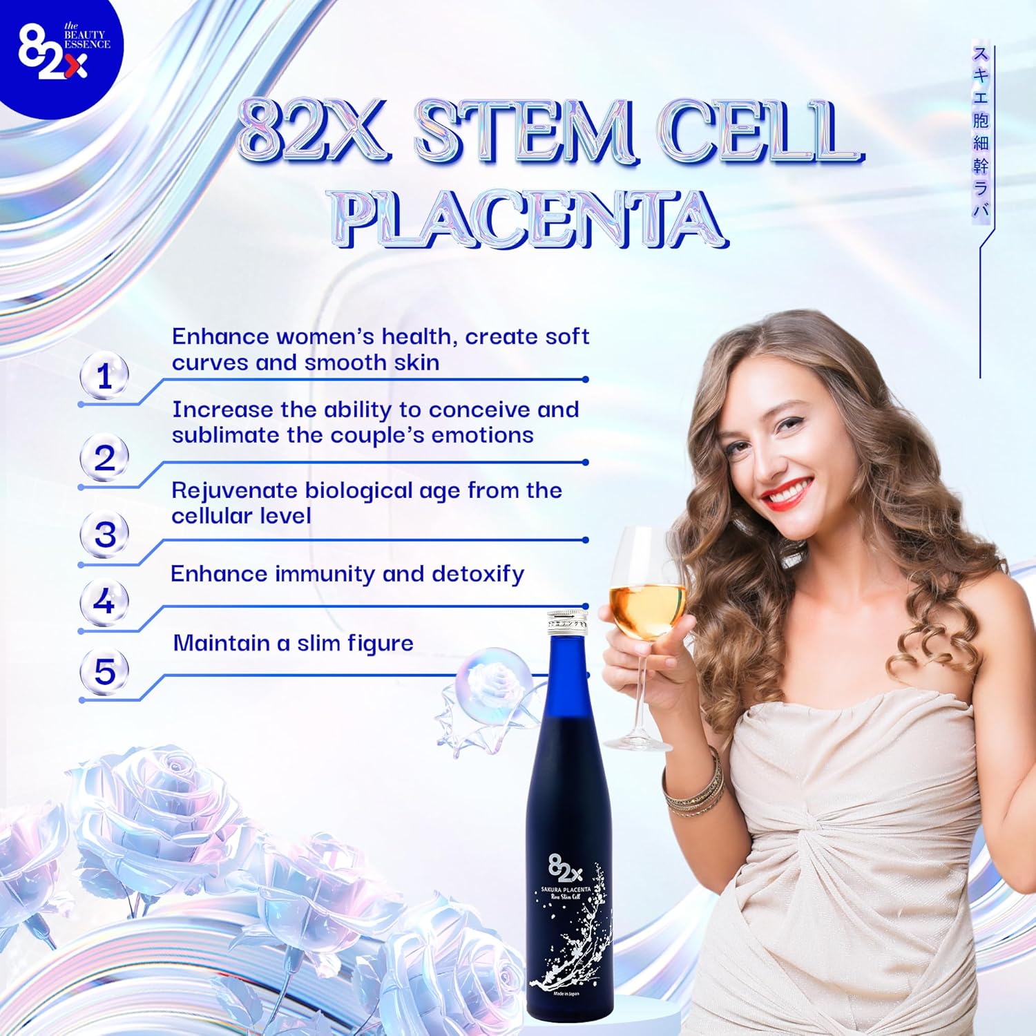 Liquid Collagen Placenta Drink with 450,000mg Placenta & 15,000 Marine Collagen Peptides - 82X Stem Cell Placenta Supplement from Japan, Enriched with 82 Fermented Plants for Skin, Hair, and Nails