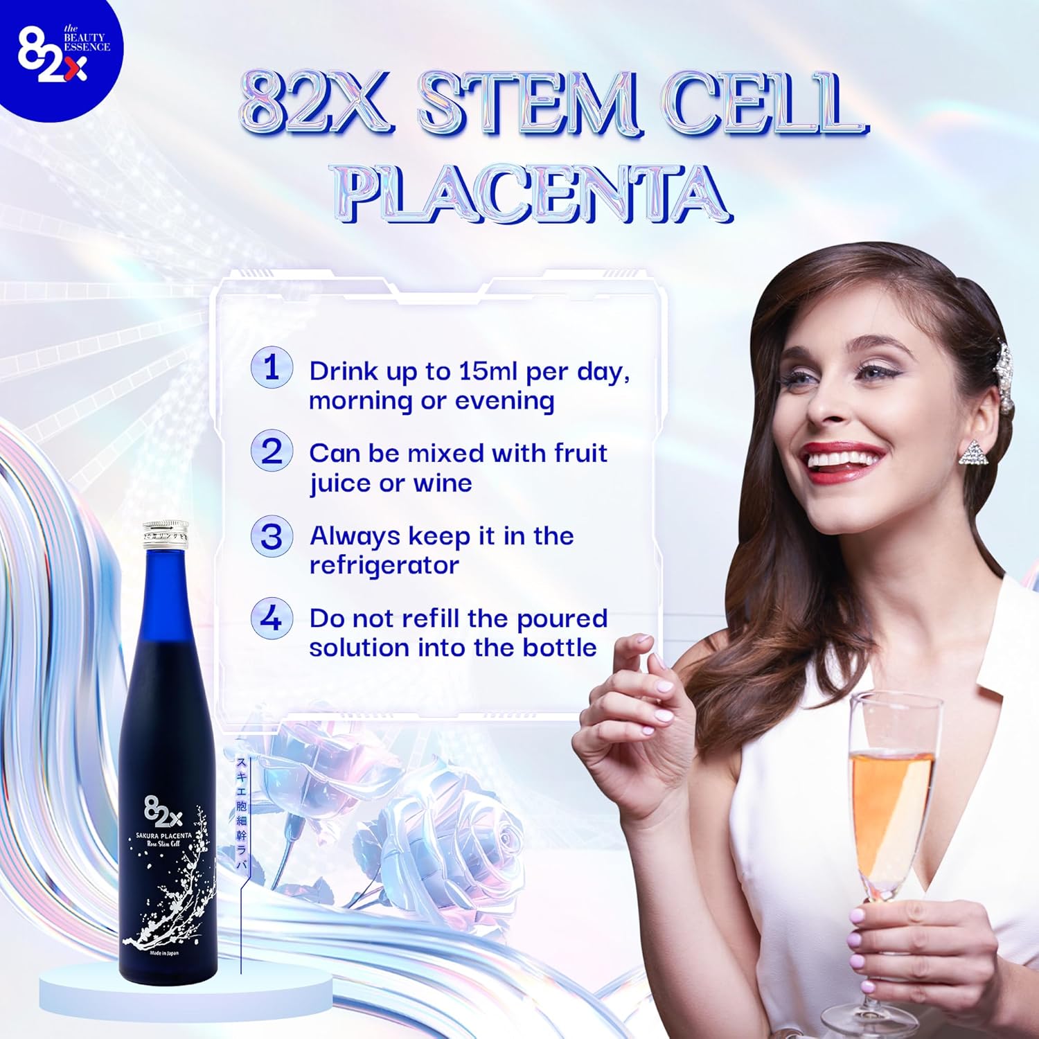 Liquid Collagen Placenta Drink with 450,000mg Placenta & 15,000 Marine Collagen Peptides - 82X Stem Cell Placenta Supplement from Japan, Enriched with 82 Fermented Plants for Skin, Hair, and Nails