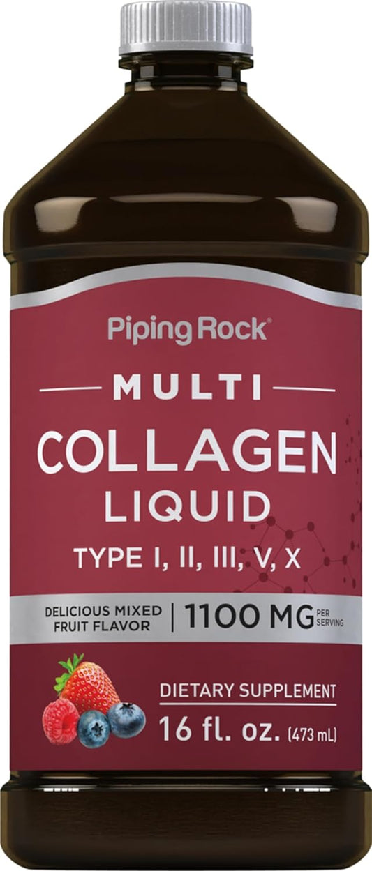 Liquid Collagen Supplement 16 fl oz - 1100mg with Vitamin C, Multi Collagen Peptides, Fruit Flavor - Non-GMO, Gluten Free