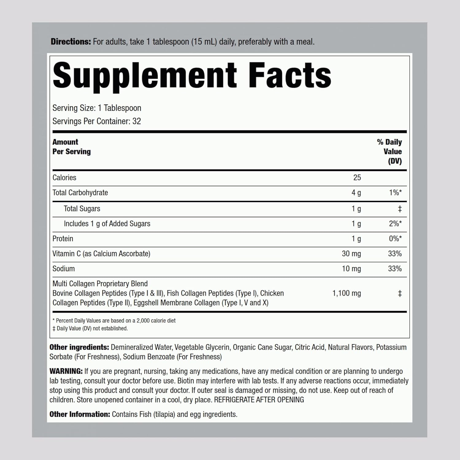 Liquid Collagen Supplement 16 fl oz - 1100mg with Vitamin C, Multi Collagen Peptides, Fruit Flavor - Non-GMO, Gluten Free