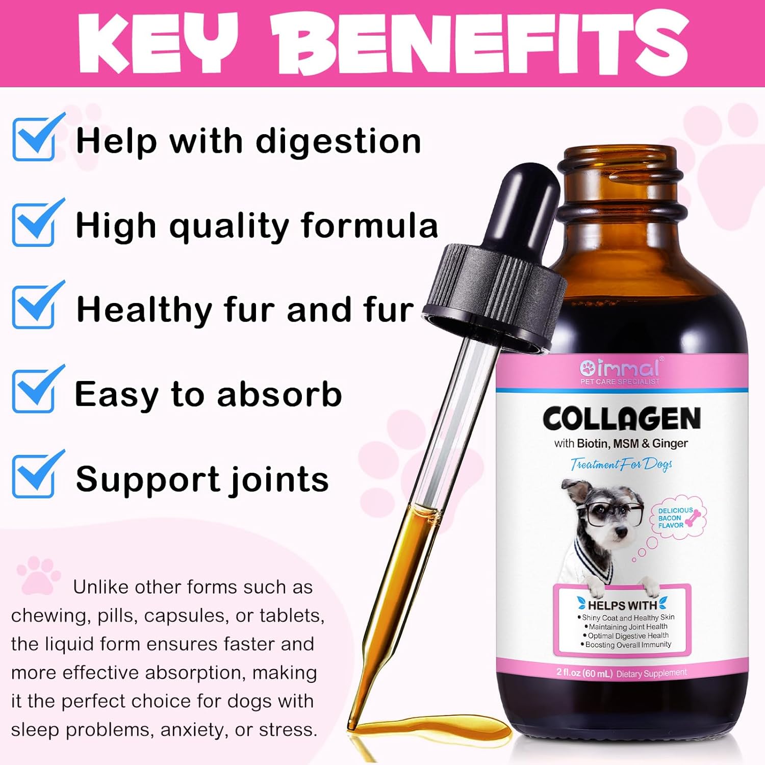 Liquid Collagen Supplement for Dogs with Biotin, MSM & Ginger - Skin and Coat Treatment - 60ml