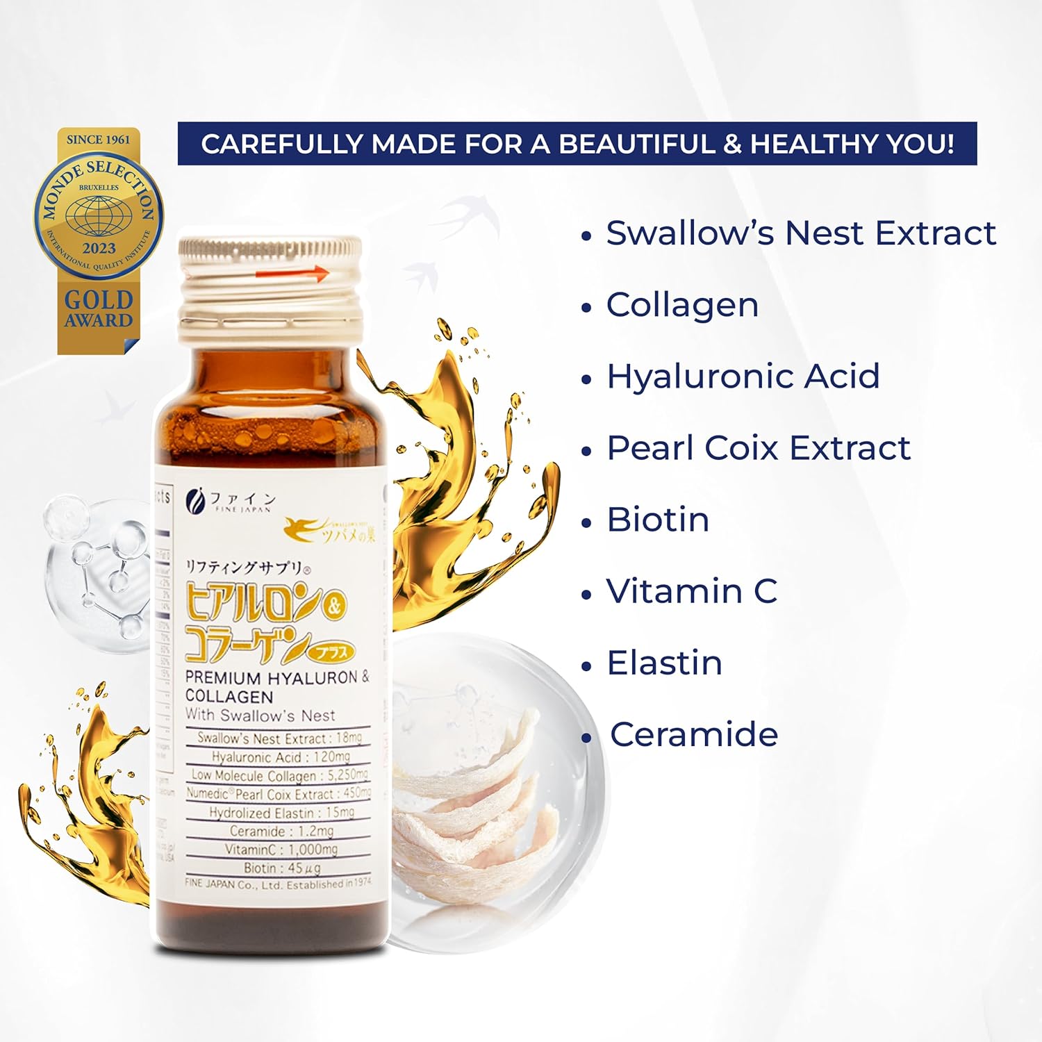 Liquid Collagen Supplement with Swallow's Nest and Hyaluron for Healthy Aging and Skin Care - 17.00 Fl Oz