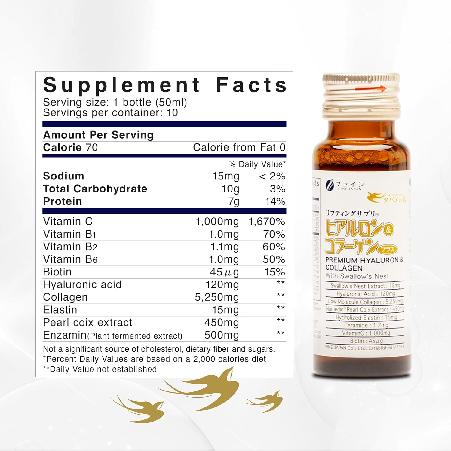 Liquid Collagen Supplement with Swallow's Nest and Hyaluron for Healthy Aging and Skin Care - 17.00 Fl Oz