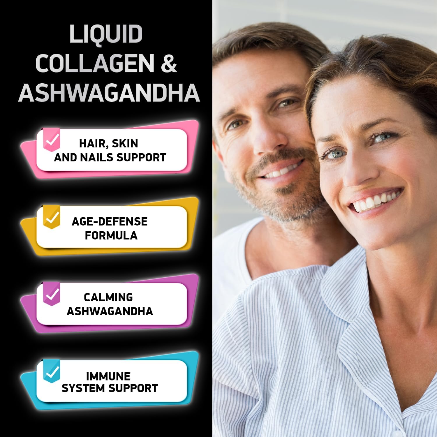 Liquid Collagen with Ashwagandha for Skin, Hair, Nails, Immune Support - 100,000mcg Bovine Collagen, 100mg Ashwagandha - 2oz Drops
