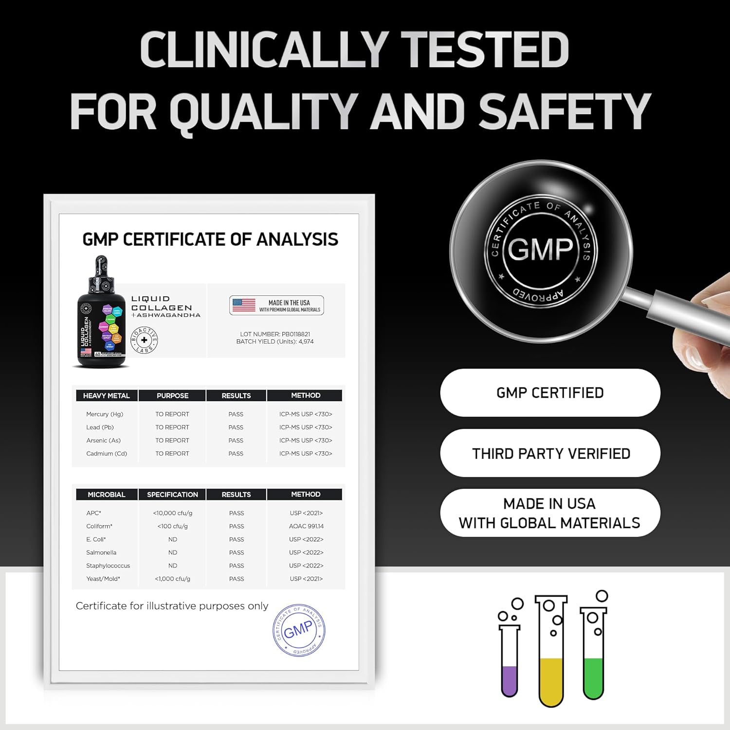 Liquid Collagen with Ashwagandha for Skin, Hair, Nails, Immune Support - 100,000mcg Bovine Collagen, 100mg Ashwagandha - 2oz Drops