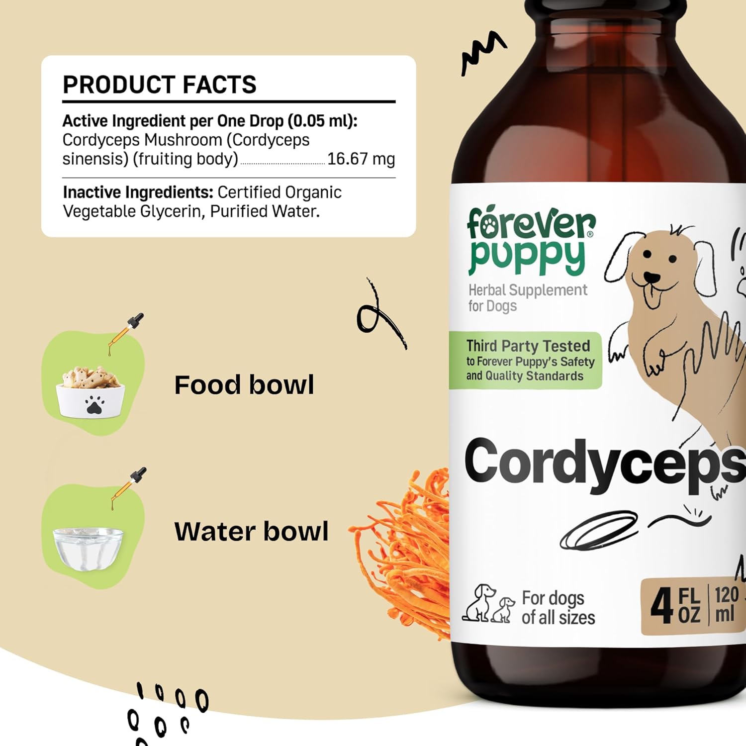 Liquid Cordyceps Mushroom Extract for Dogs - Kidney Cleanse & Energy Support - Canine Health Supplement - 4 oz
