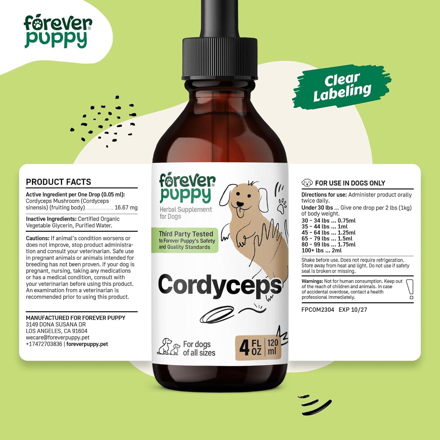 Liquid Cordyceps Mushroom Extract for Dogs - Kidney Cleanse & Energy Support - Canine Health Supplement - 4 oz
