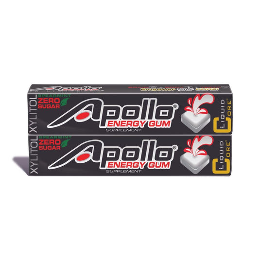 Liquid Core Apollo Energy Gum: 80mg Natural Caffeine, Sugar-Free, Aspartame-Free, Xylitol - 10 Pieces