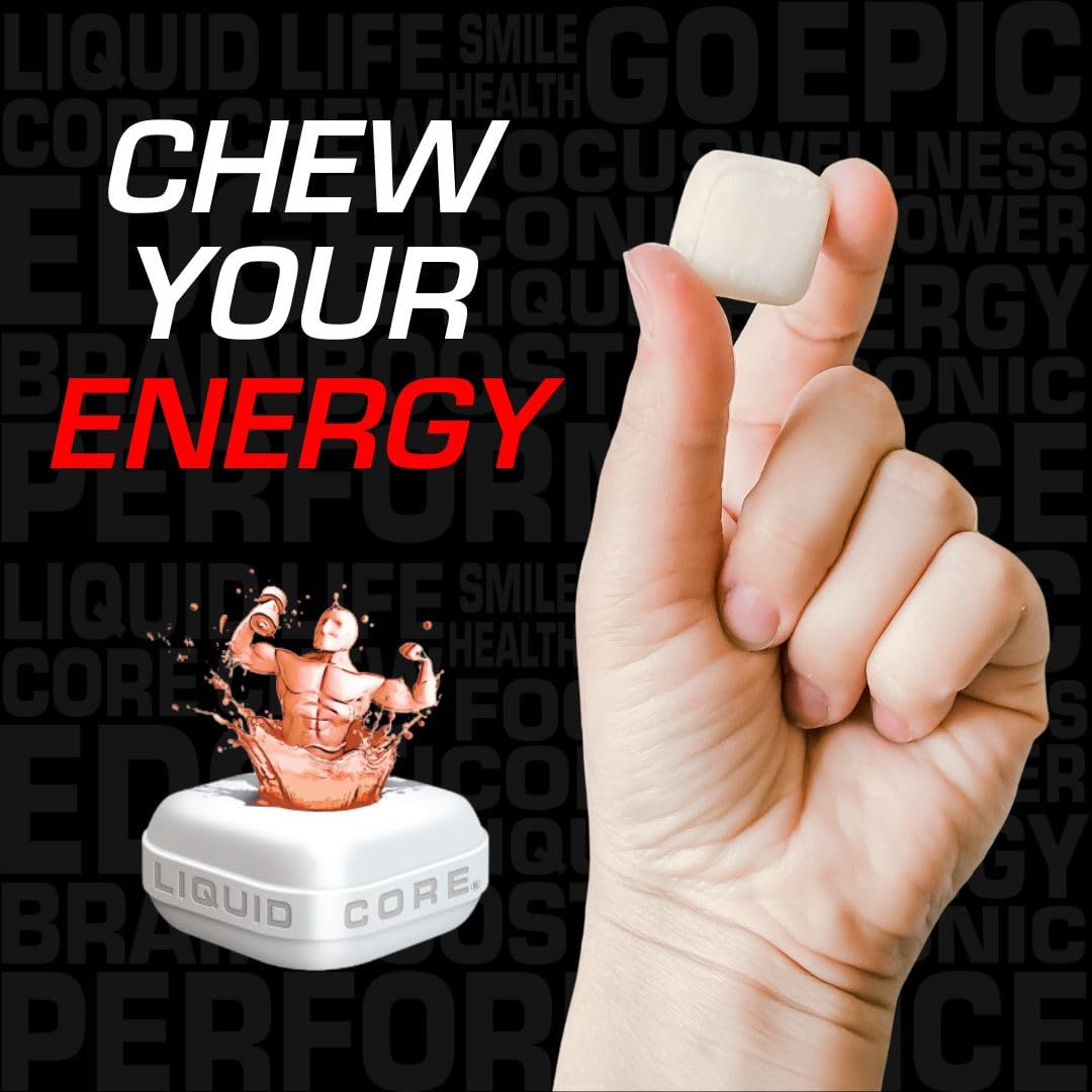 Liquid Core Apollo Energy Gum: 80mg Natural Caffeine, Sugar-Free, Aspartame-Free, Xylitol - 10 Pieces
