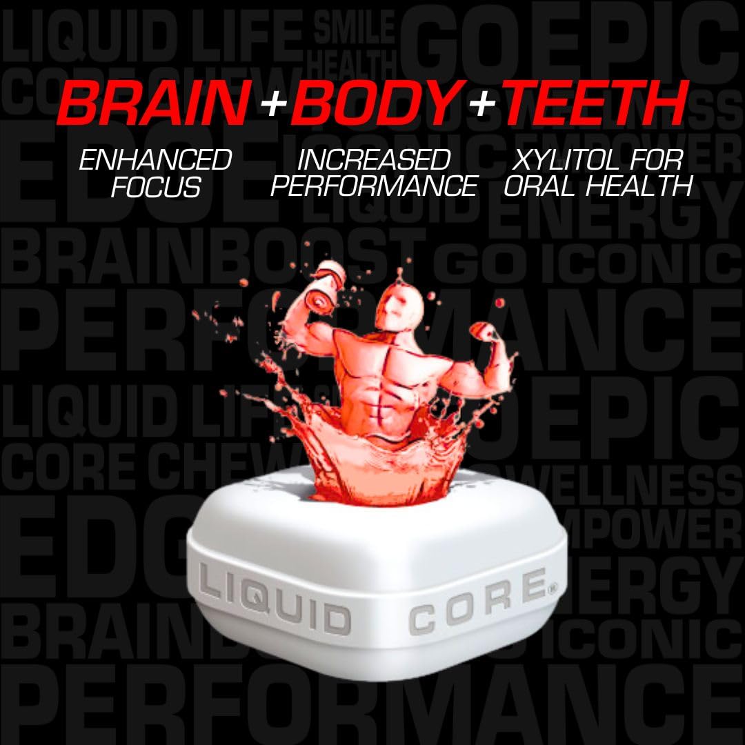 Liquid Core Apollo Energy Gum: 80mg Natural Caffeine, Sugar-Free, Aspartame-Free, Xylitol - 10 Pieces
